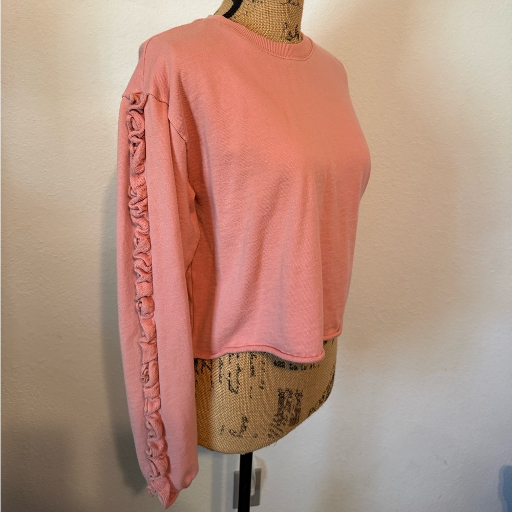 Pink long sleeve with ruffles cropped sweatshirt small